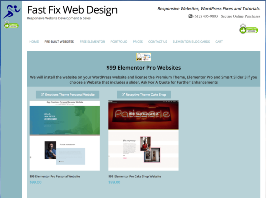 Fast Fix Web Design Adds $99 Elementor Pro Websites!